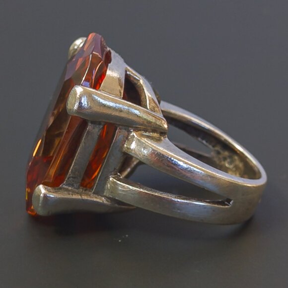 Massive Sterling Silver Amber Glass Statement Ring Size 7.25 - Picture 7 of 15